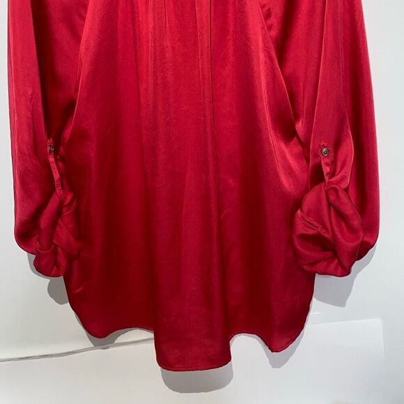 Dana Buchman Women's Red Satin Tassel Tie Neck Raglan Long Sleeve Blouse Size XL - Picture 6 of 8